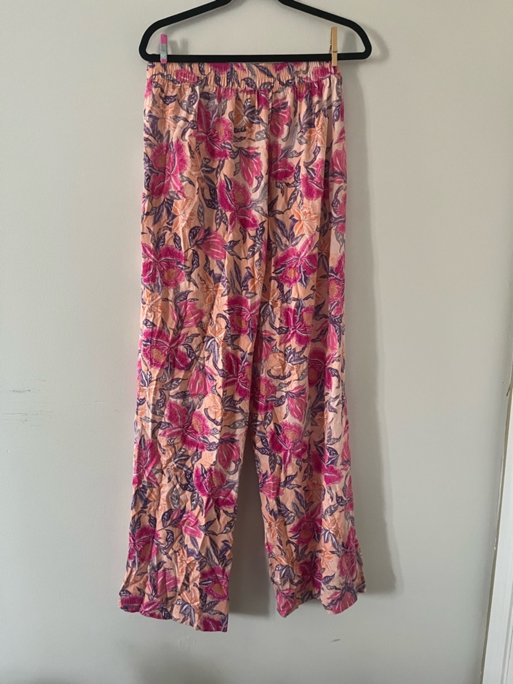 Old Navy Boho Floral Wide Leg Pants Large Pink Orange Vacation Resort Beach - Picture 5 of 8